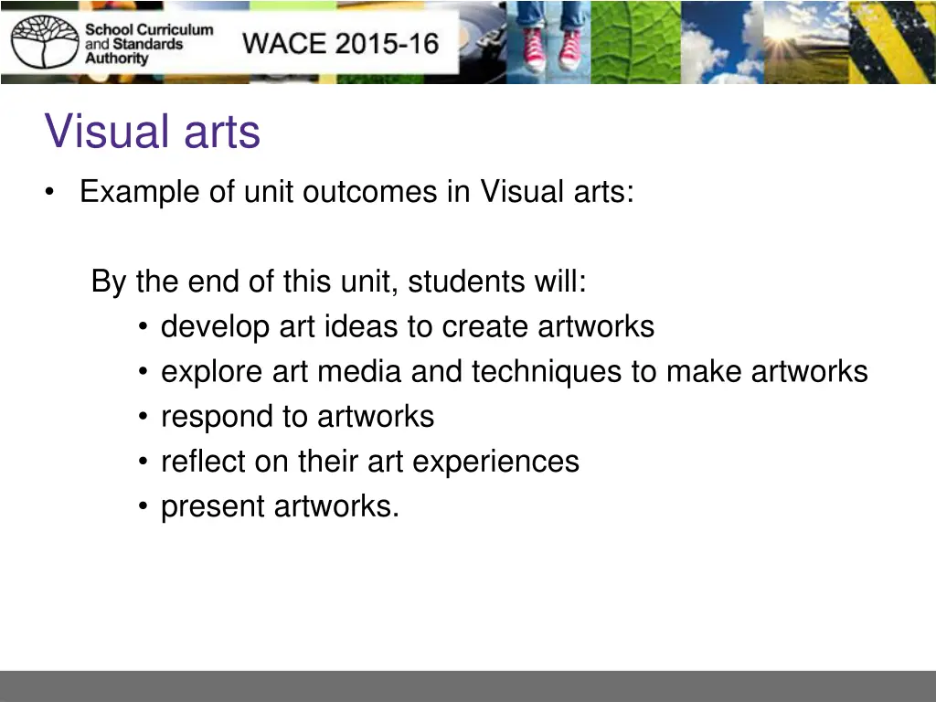 visual arts example of unit outcomes in visual