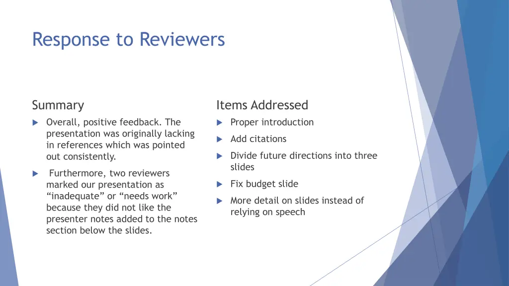 response to reviewers