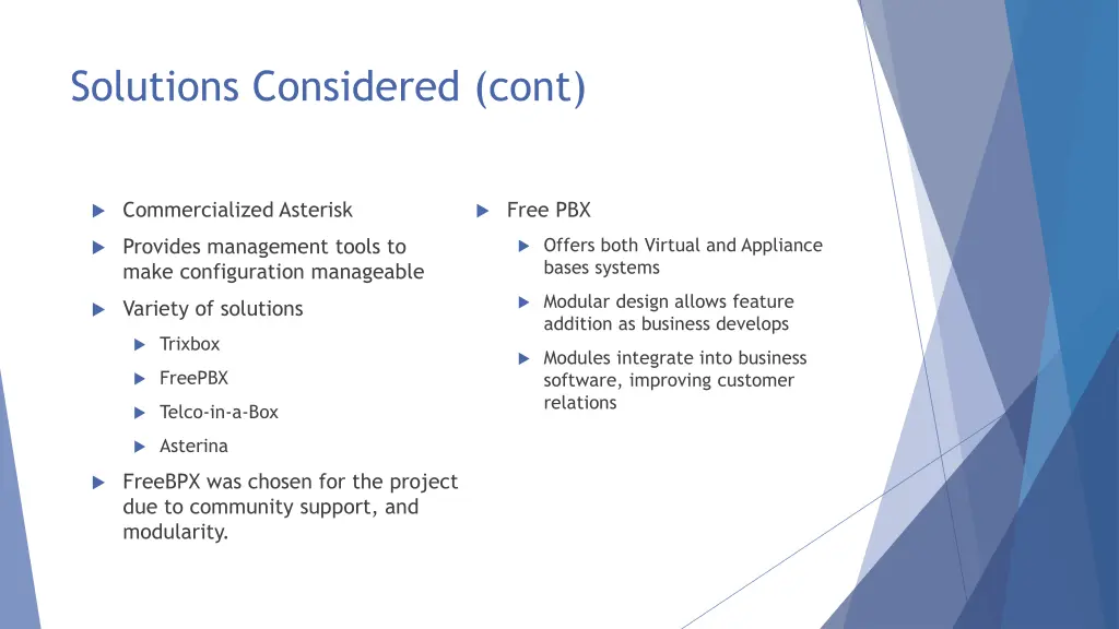 solutions considered cont