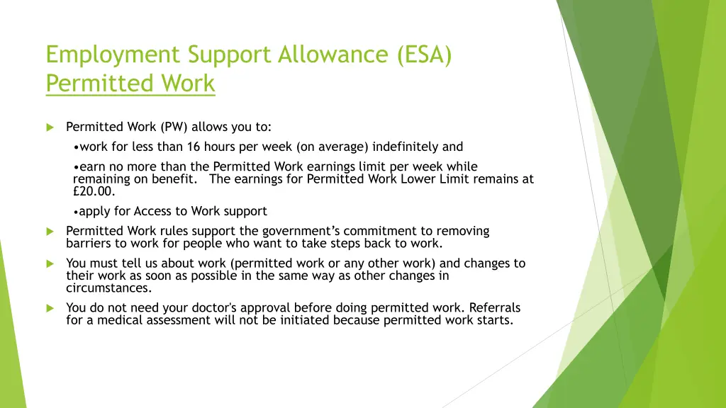 employment support allowance esa permitted work