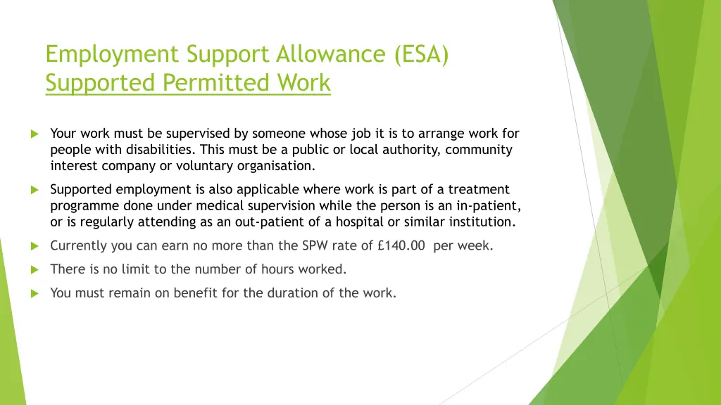 employment support allowance esa supported