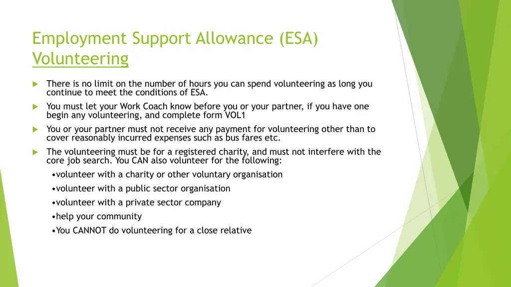 employment support allowance esa volunteering