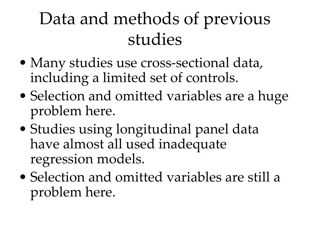 data and methods of previous studies