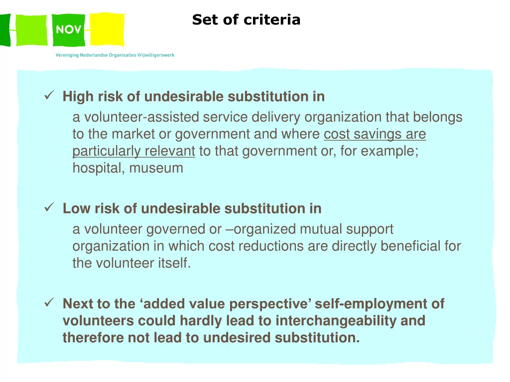 set of criteria
