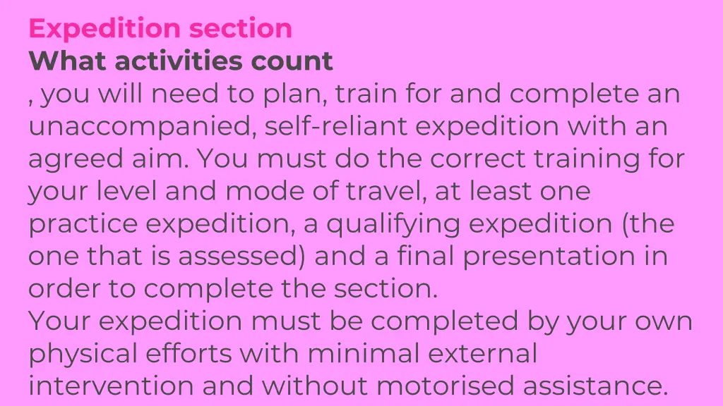 expedition section what activities count you will