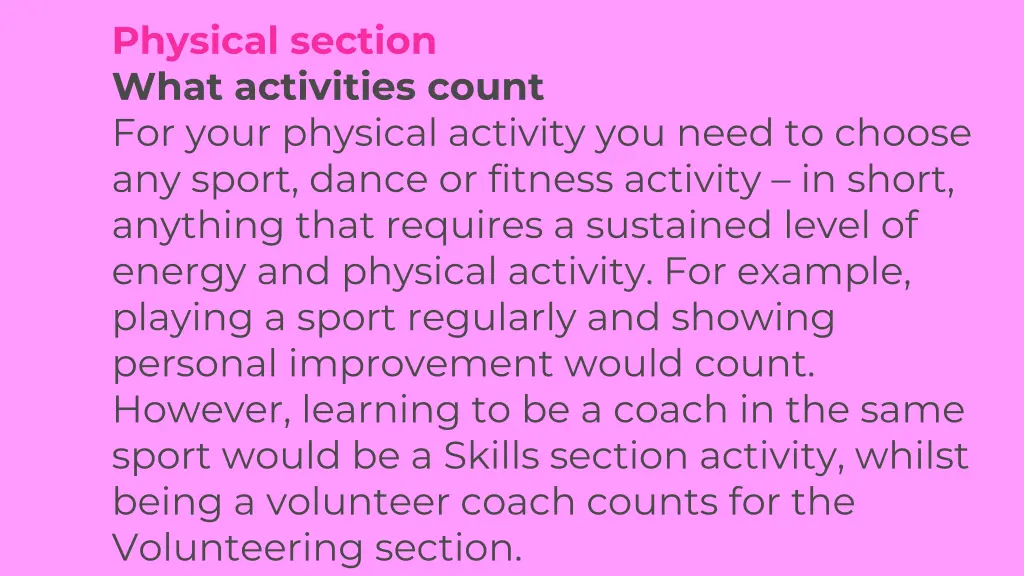 physical section what activities count for your