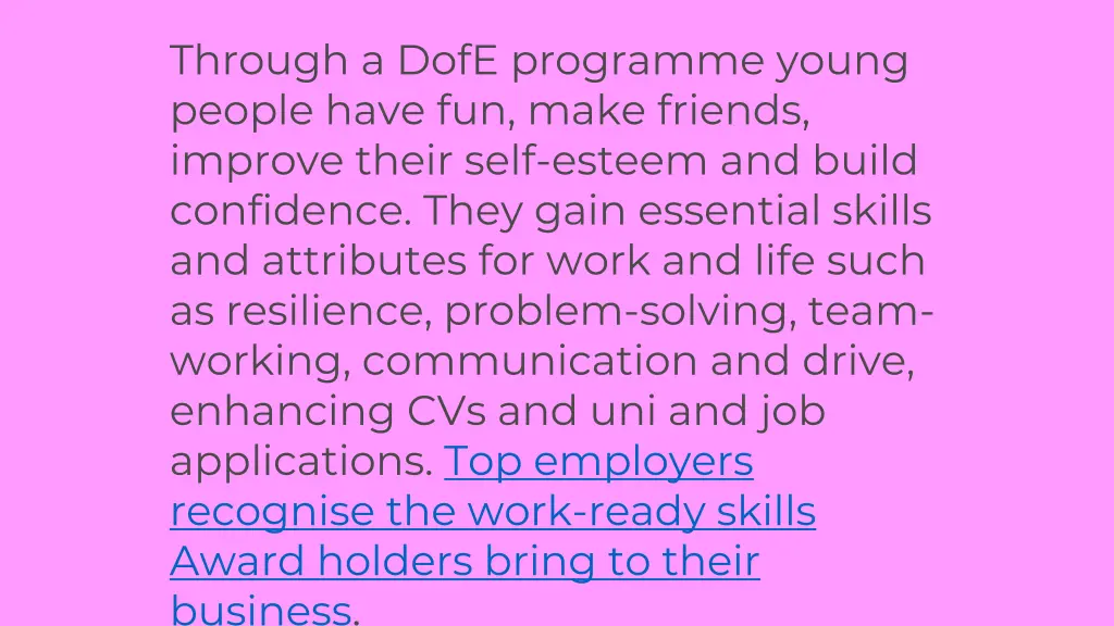 through a dofe programme young people have