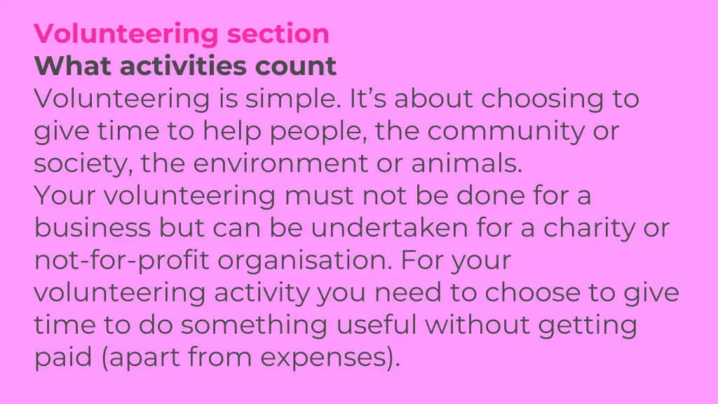 volunteering section what activities count