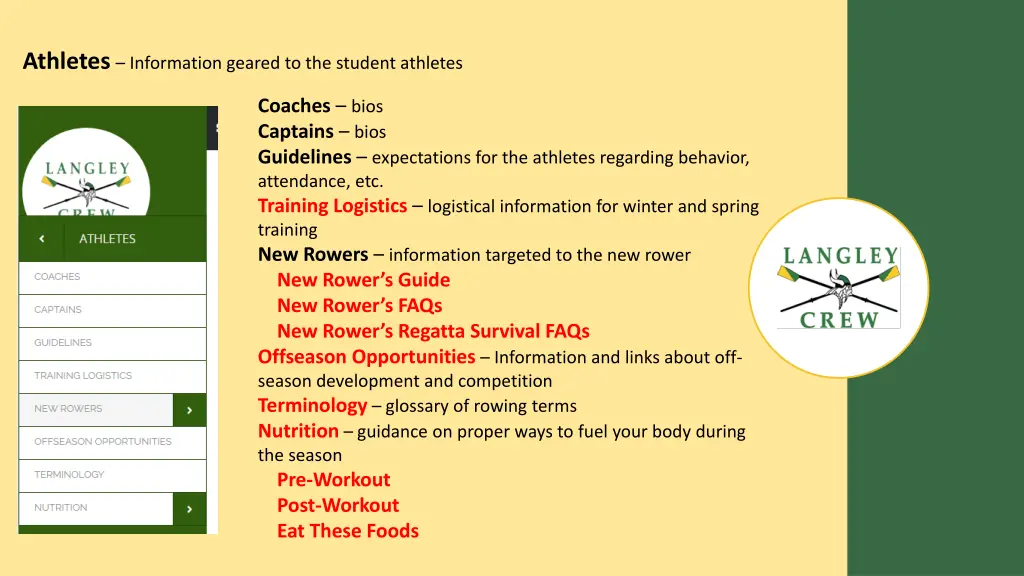 athletes information geared to the student