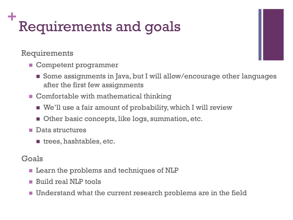 requirements and goals