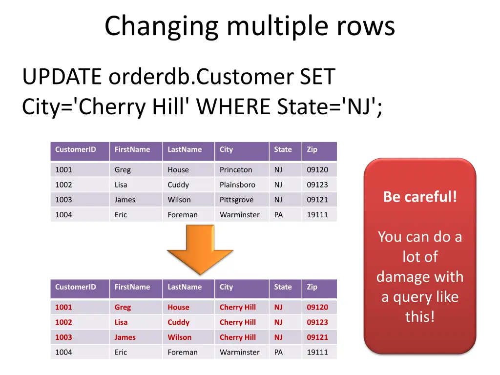 changing multiple rows