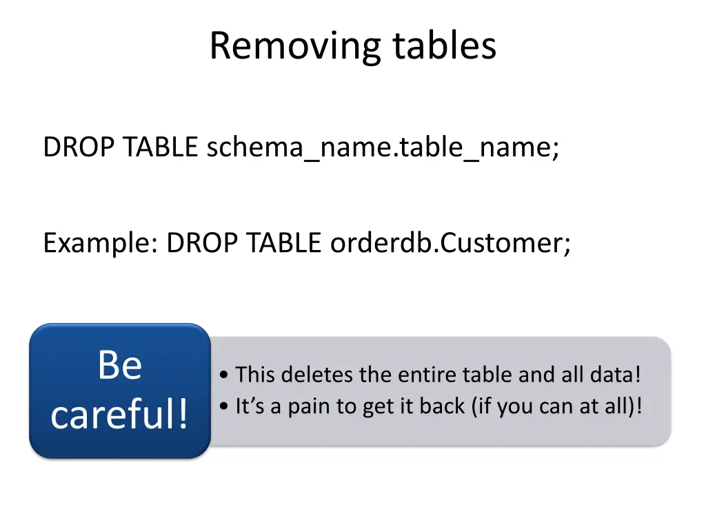 removing tables