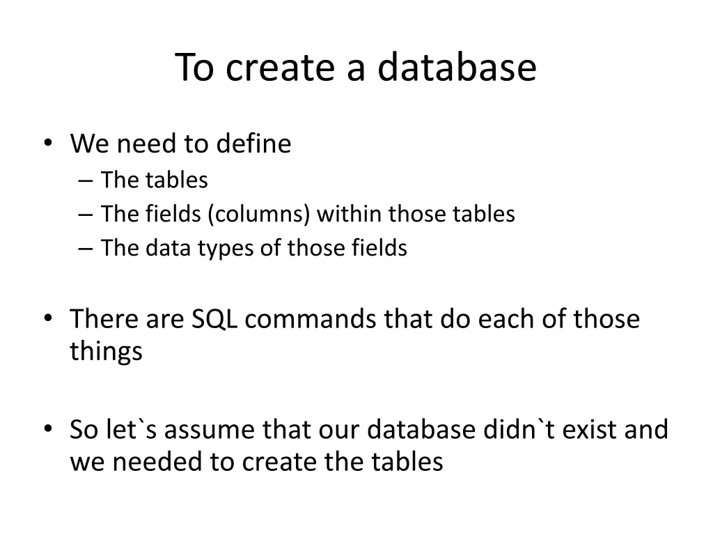 to create a database