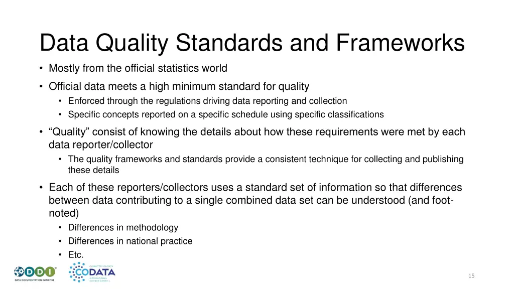 data quality standards and frameworks