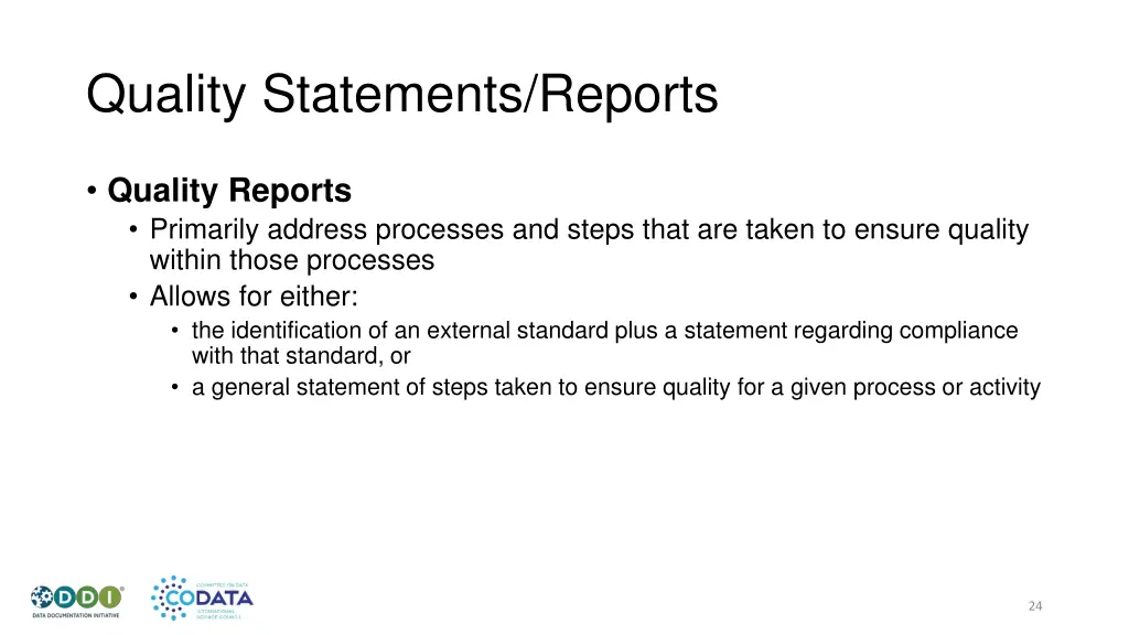 quality statements reports
