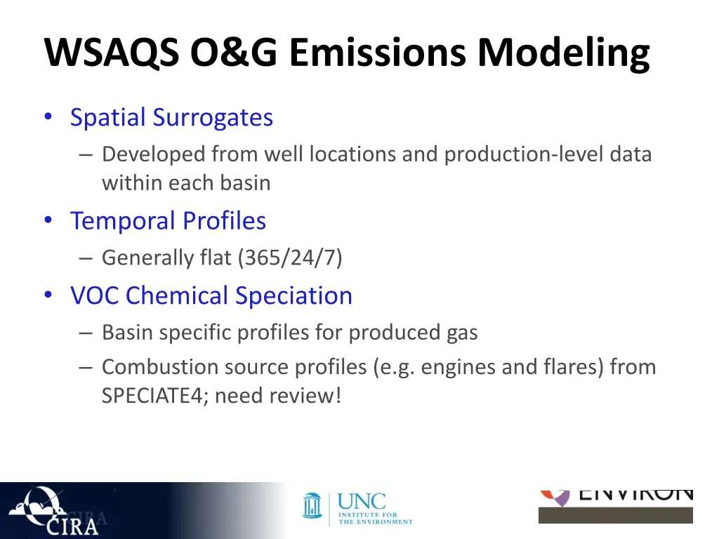 wsaqs o g emissions modeling