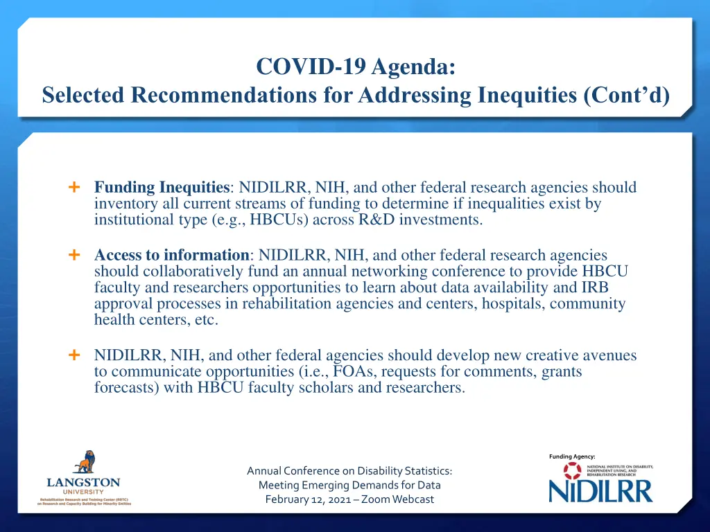 covid 19 agenda