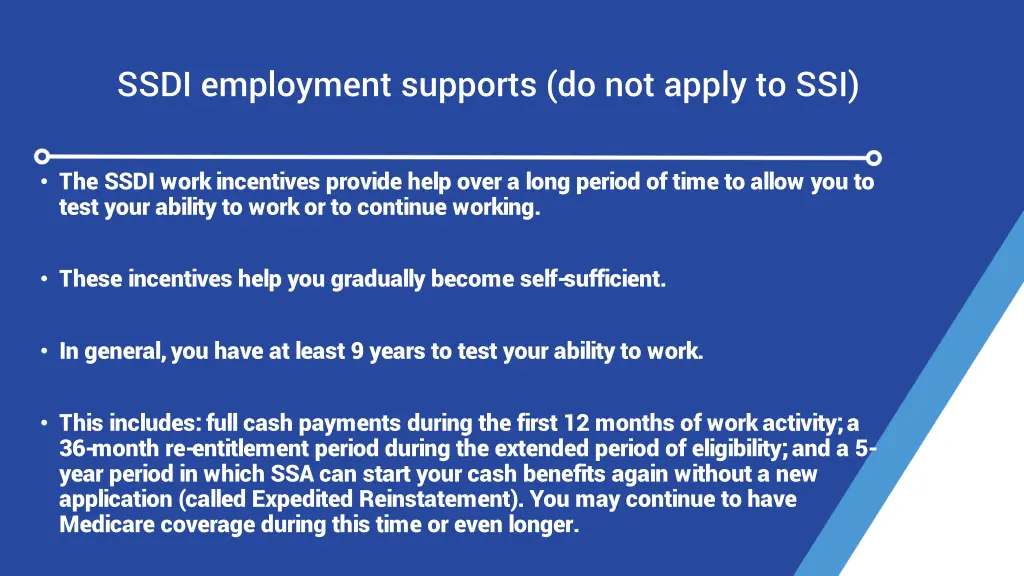 ssdi employment supports do not apply to ssi
