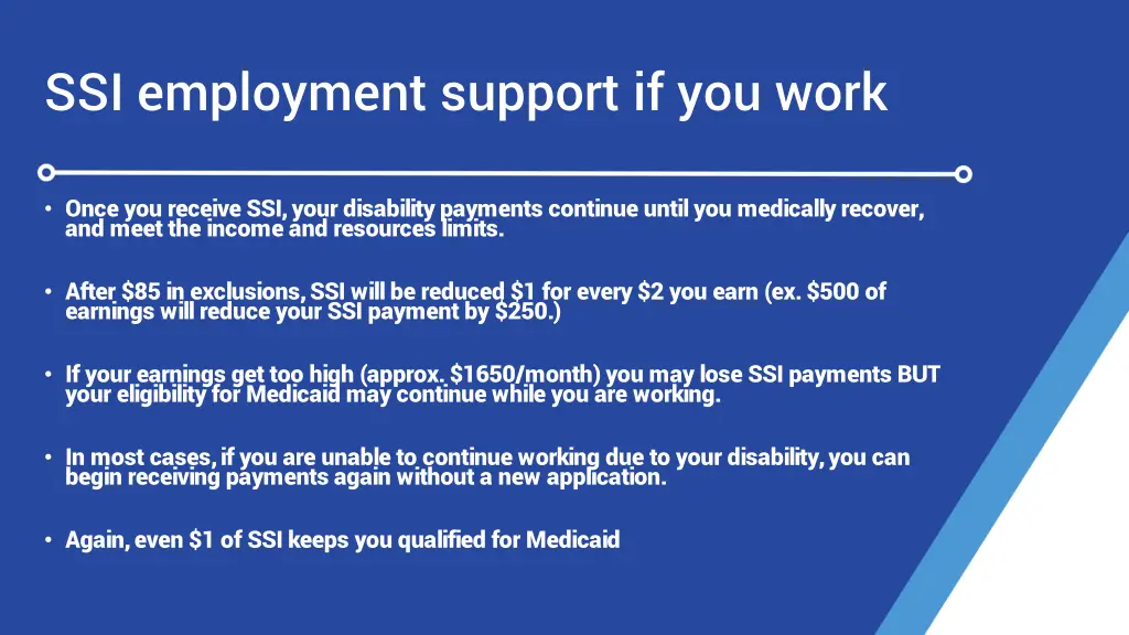 ssi employment support if you work