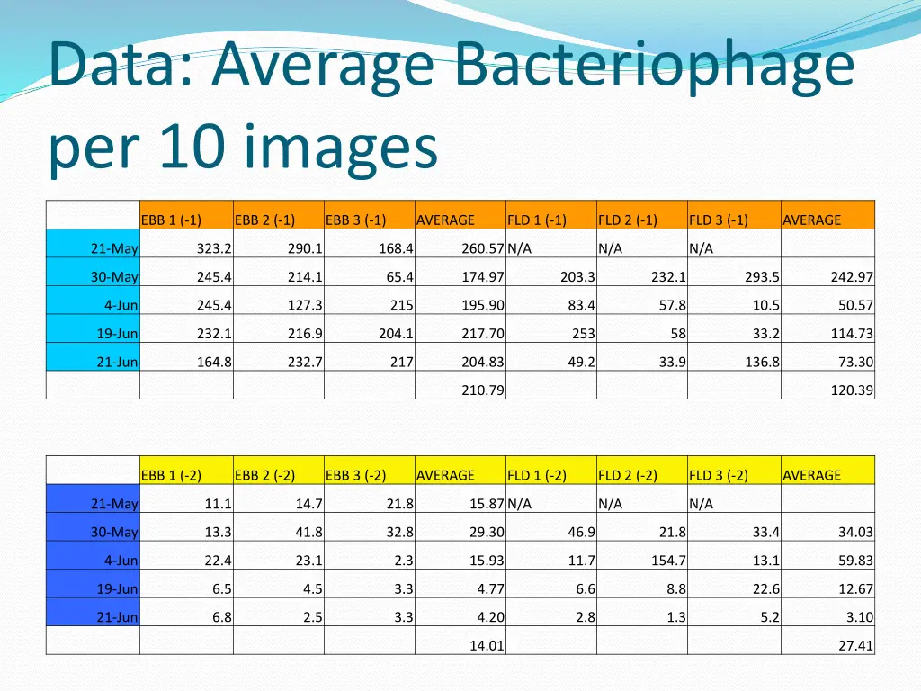 data average bacteriophage per 10 images