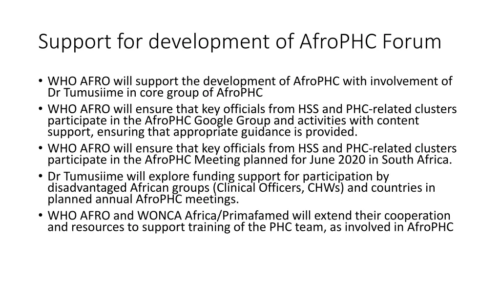 support for development of afrophc forum