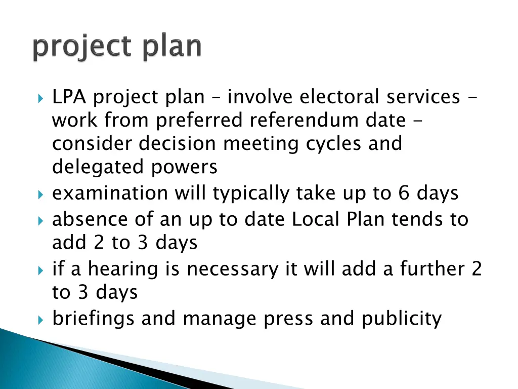 lpa project plan involve electoral services work