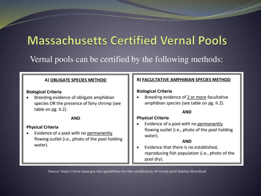 vernal pools can be certified by the following