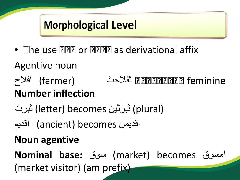 the use agentive noun farmer number inflection