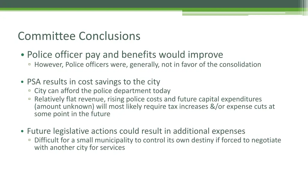 committee conclusions police officer