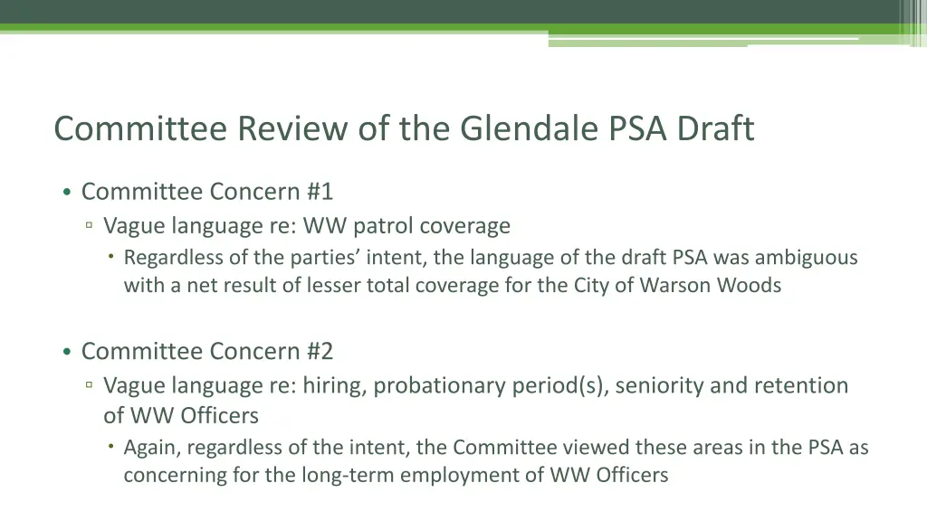 committee review of the glendale psa draft 1