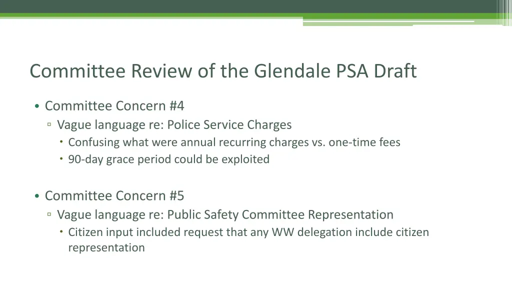 committee review of the glendale psa draft 3