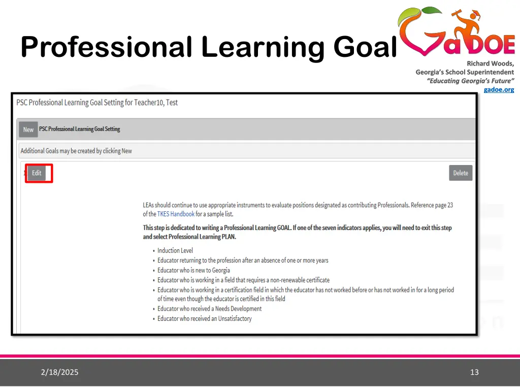 professional learning goal