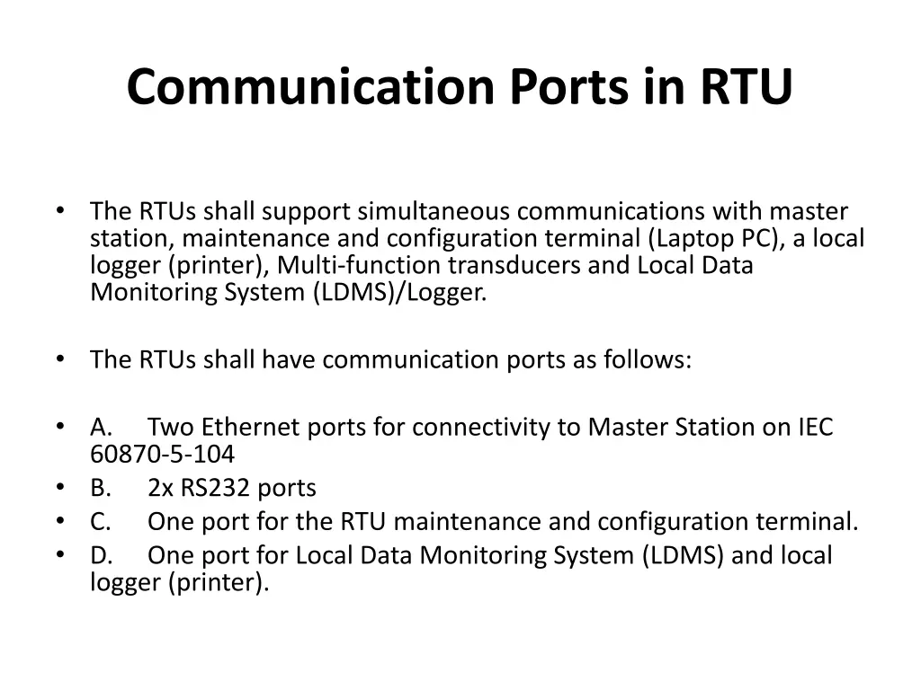 communication ports in rtu