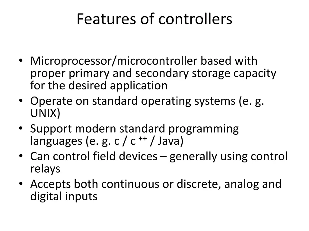 features of controllers