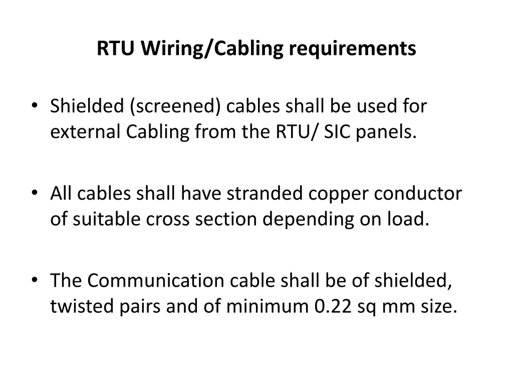 rtu wiring cabling requirements
