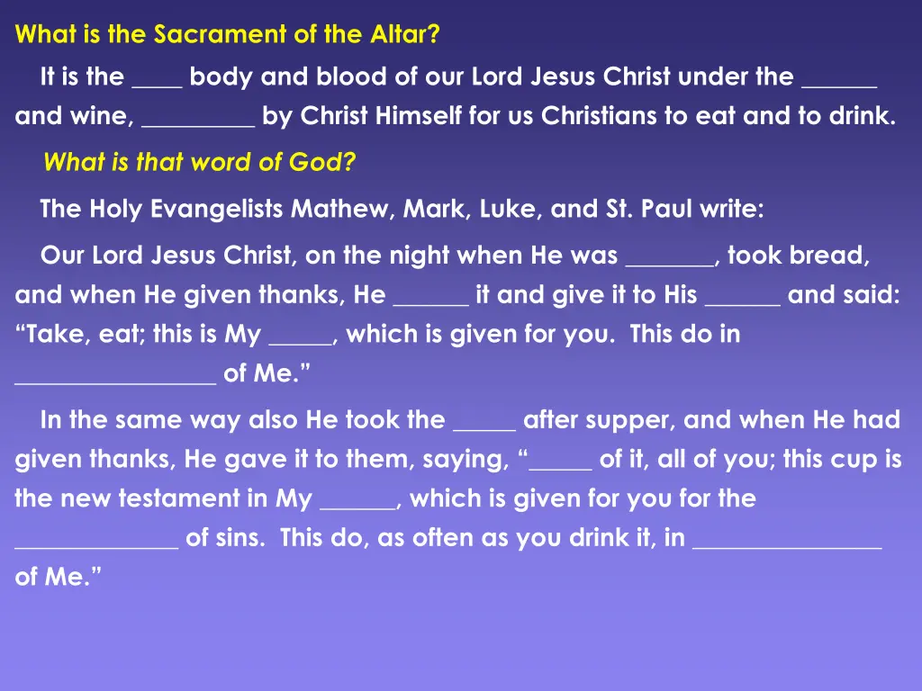 what is the sacrament of the altar it is the body