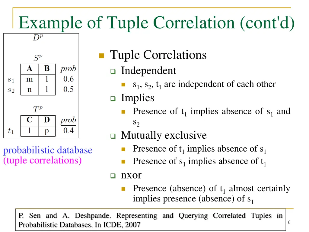 example of tuple correlation cont d