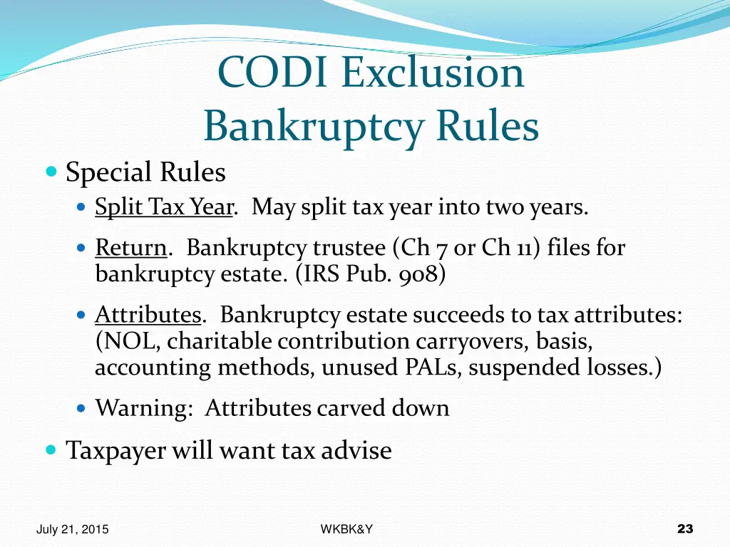 codi exclusion bankruptcy rules special rules