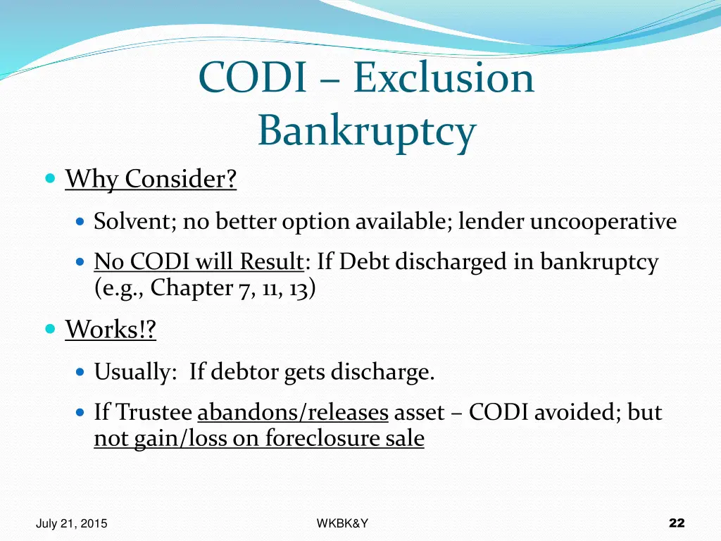 codi exclusion bankruptcy why consider