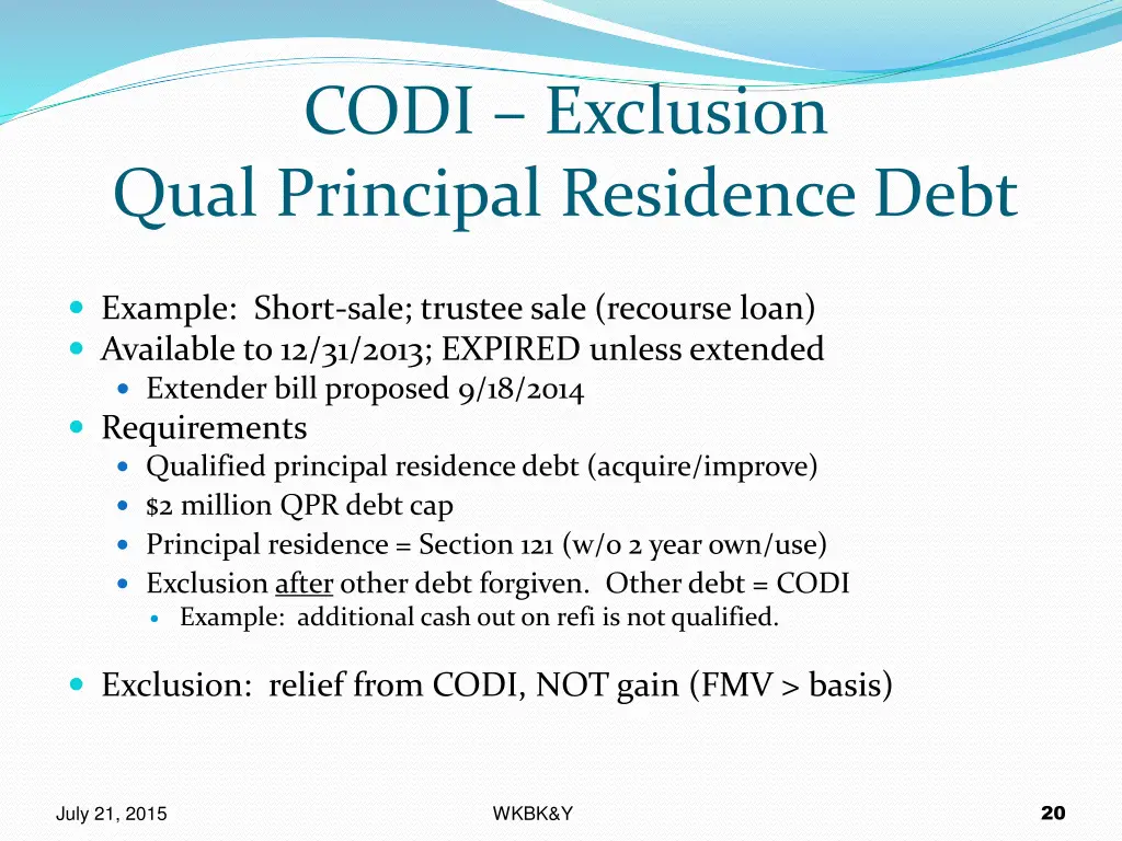 codi exclusion qual principal residence debt