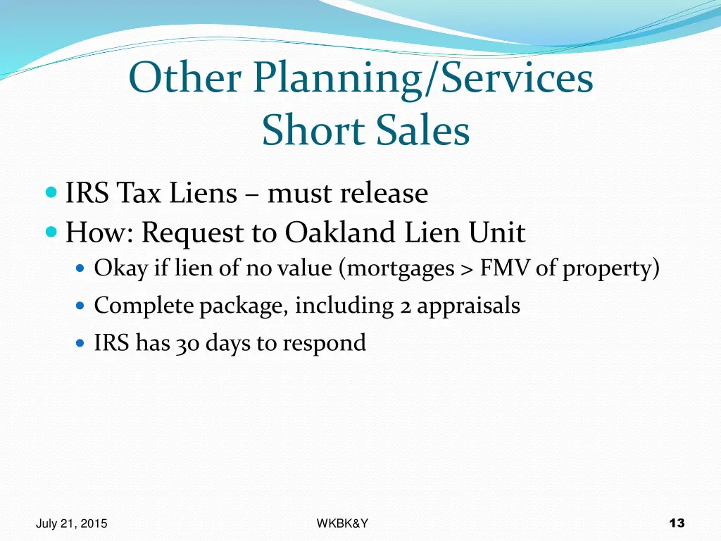 other planning services short sales