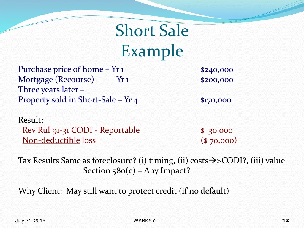 short sale example