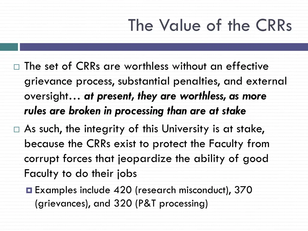 the value of the crrs