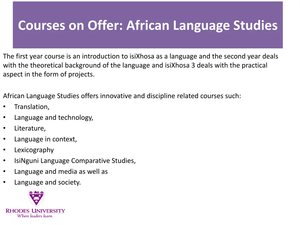 courses on offer african language studies