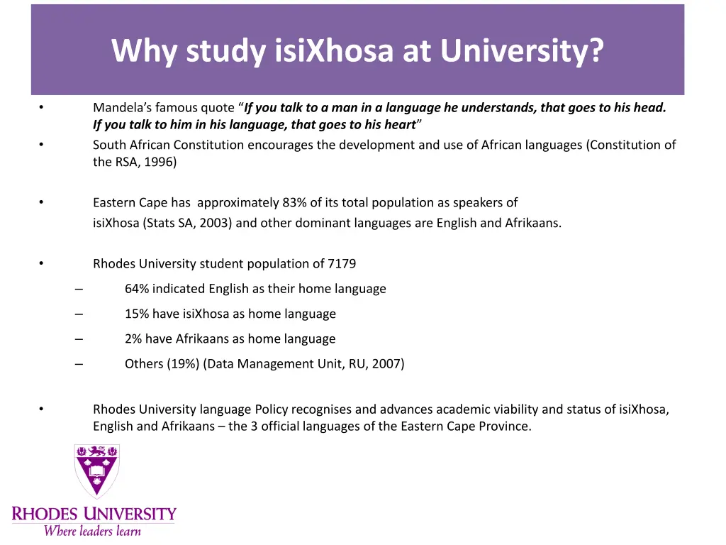 why study isixhosa at university