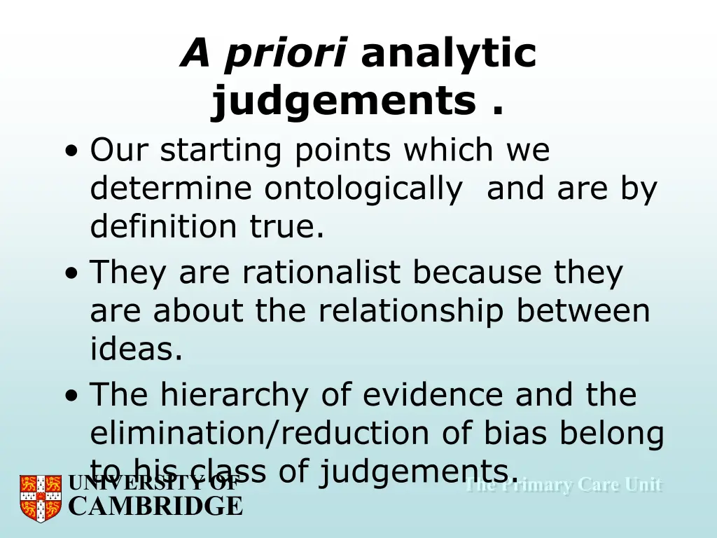 a priori analytic judgements our starting points
