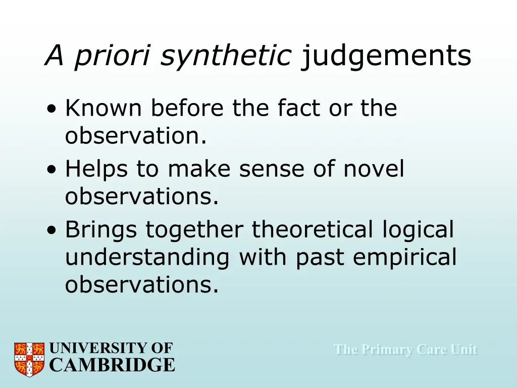 a priori synthetic judgements
