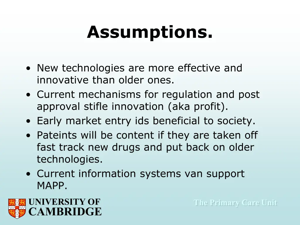 assumptions