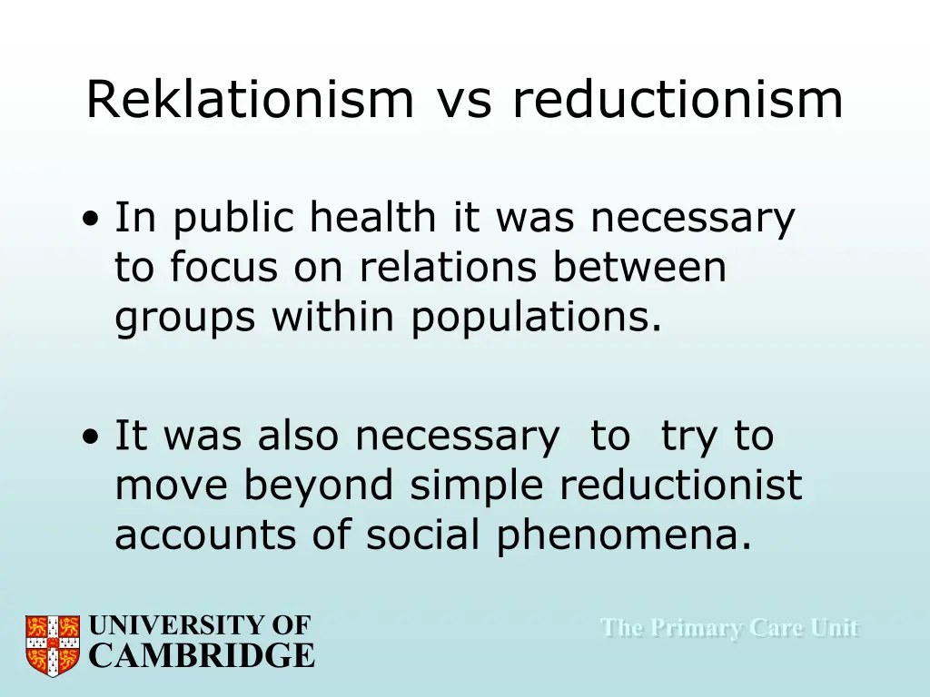 reklationism vs reductionism