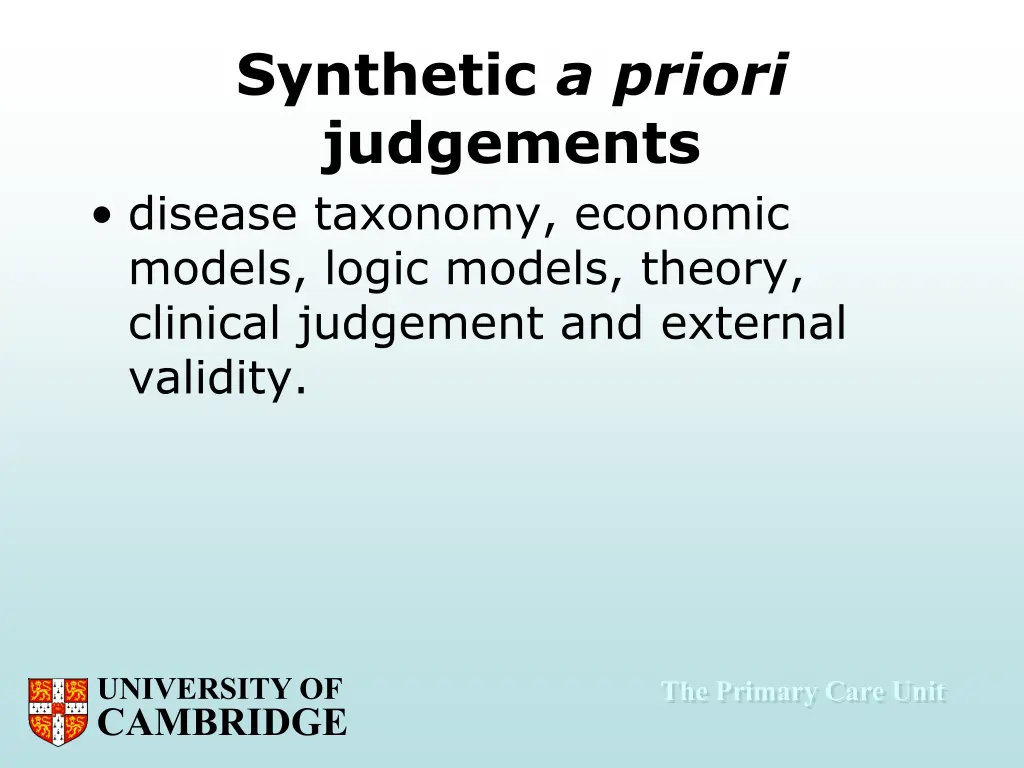 synthetic a priori judgements disease taxonomy